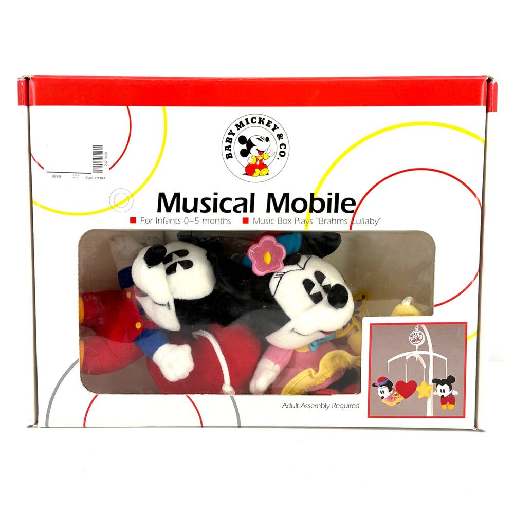 Vintage Baby Mickey & Co. Disney Plush Crib Mobile Brahms' Lullaby Minnie Mouse